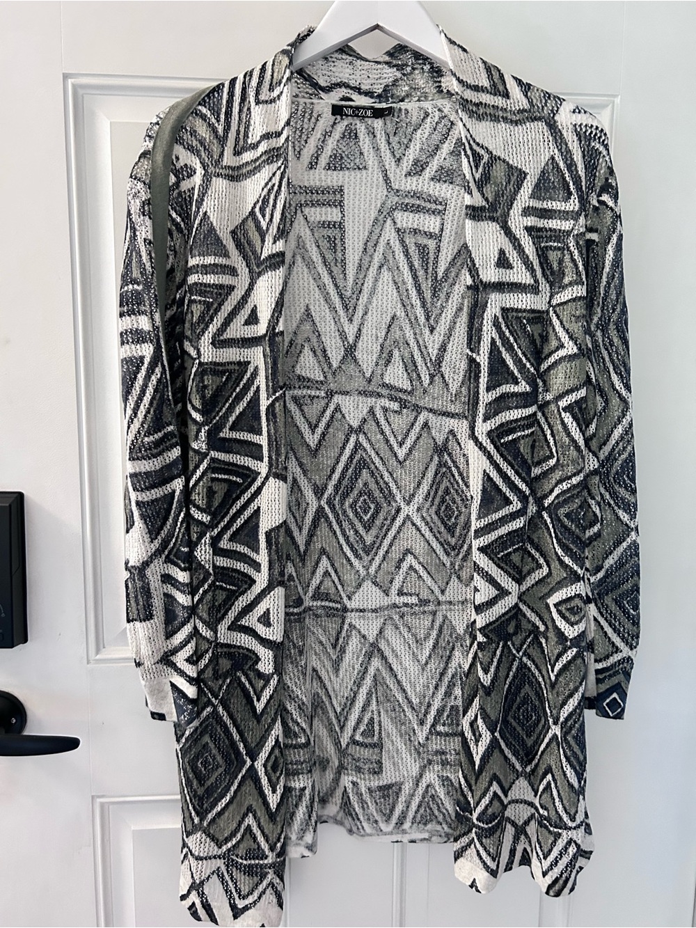 NIC+ZOE Black & White Geometric Open-Front Cardigan